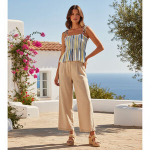 2/$30 WILD Fable Target Turquoise Striped Smocked Peplum Camisole Size Large